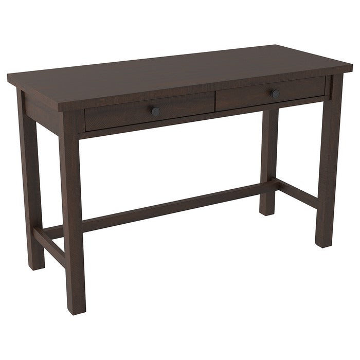 Wooden Writing Desk with Block Legs and 2 Drawers, Dark Brown and Black