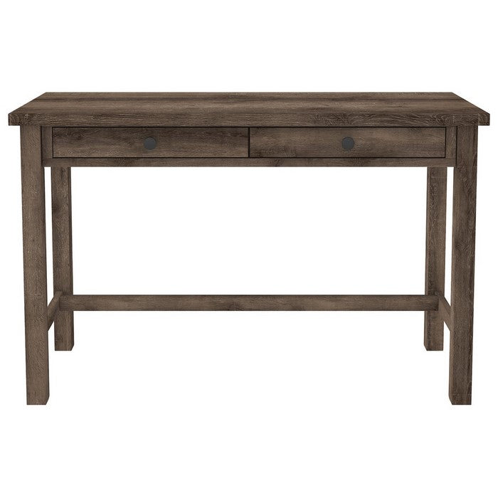 Wooden Writing Desk with Block Legs and 2 Storage Drawers, Brown