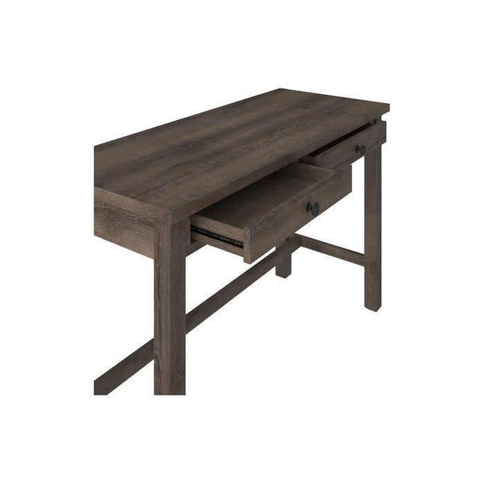 Wooden Writing Desk with Block Legs and 2 Storage Drawers, Brown