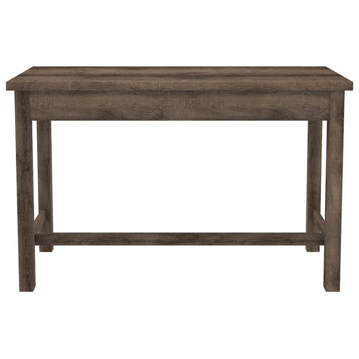 Wooden Writing Desk with Block Legs and 2 Storage Drawers, Brown