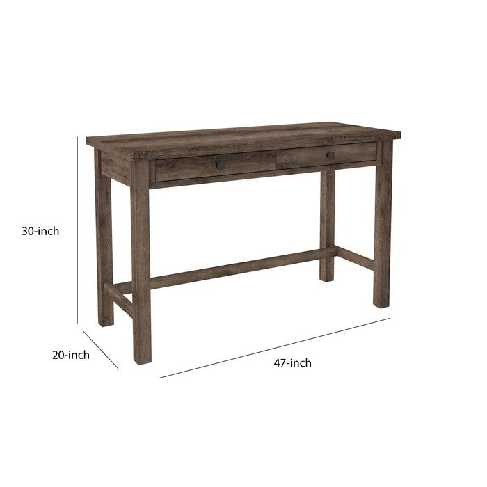 Wooden Writing Desk with Block Legs and 2 Storage Drawers, Brown