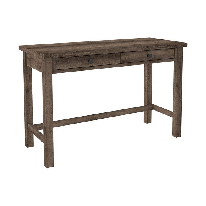 Wooden Writing Desk with Block Legs and 2 Storage Drawers, Brown