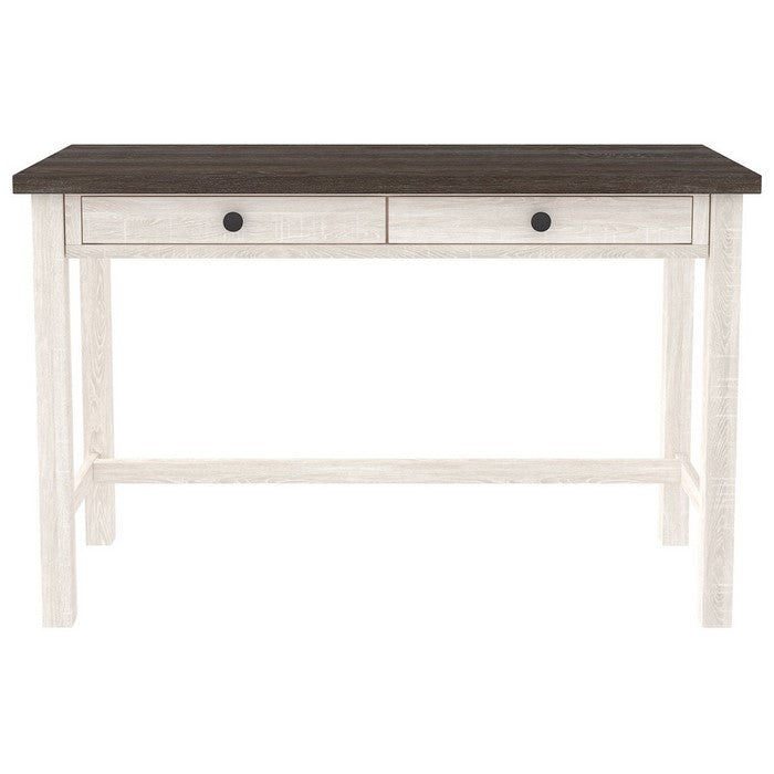 Wooden Writing Desk with Block Legs and 2 Storage Drawers, Gray and White