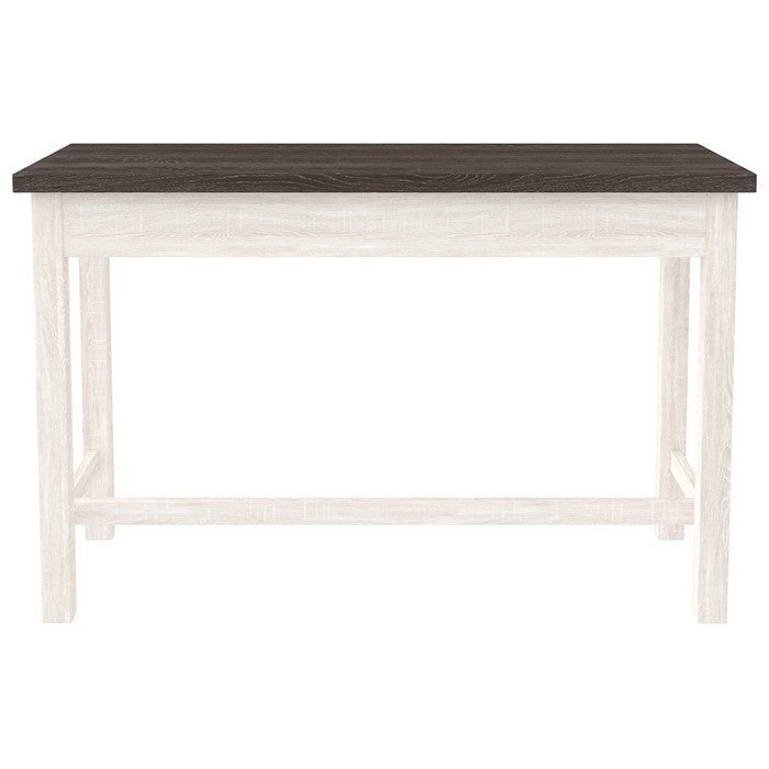 Wooden Writing Desk with Block Legs and 2 Storage Drawers, Gray and White