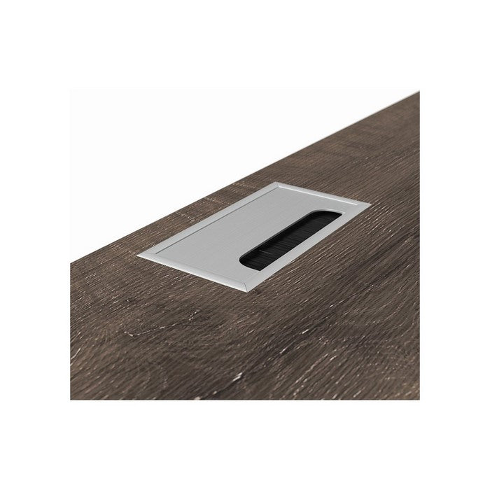Wooden Writing Desk with Metal Base and Rectangular Top, Brown and Black