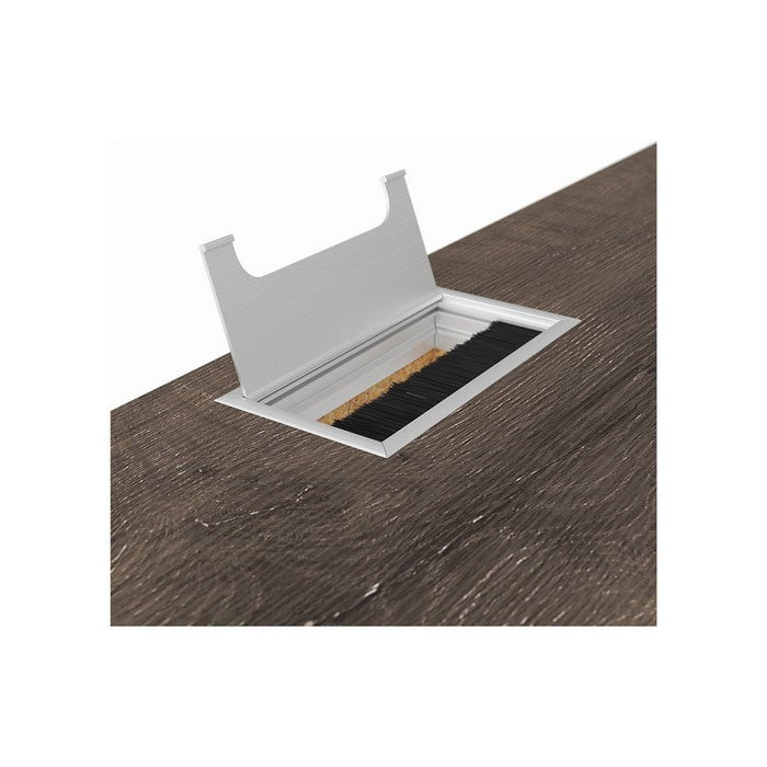 Wooden Writing Desk with Metal Base and Rectangular Top, Brown and Black