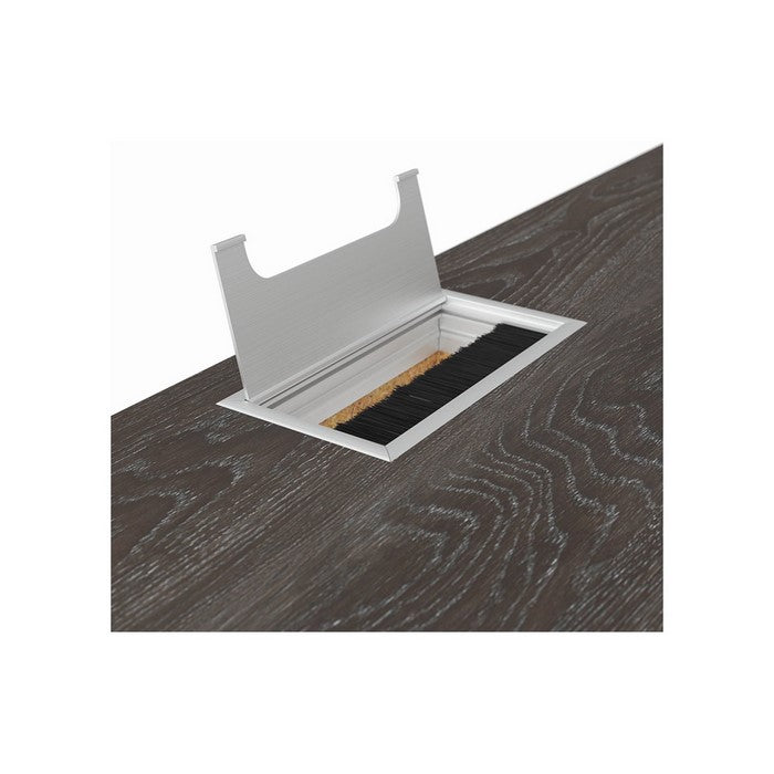 Wooden Writing Desk with Metal Base and Rectangular Top, Gray and White