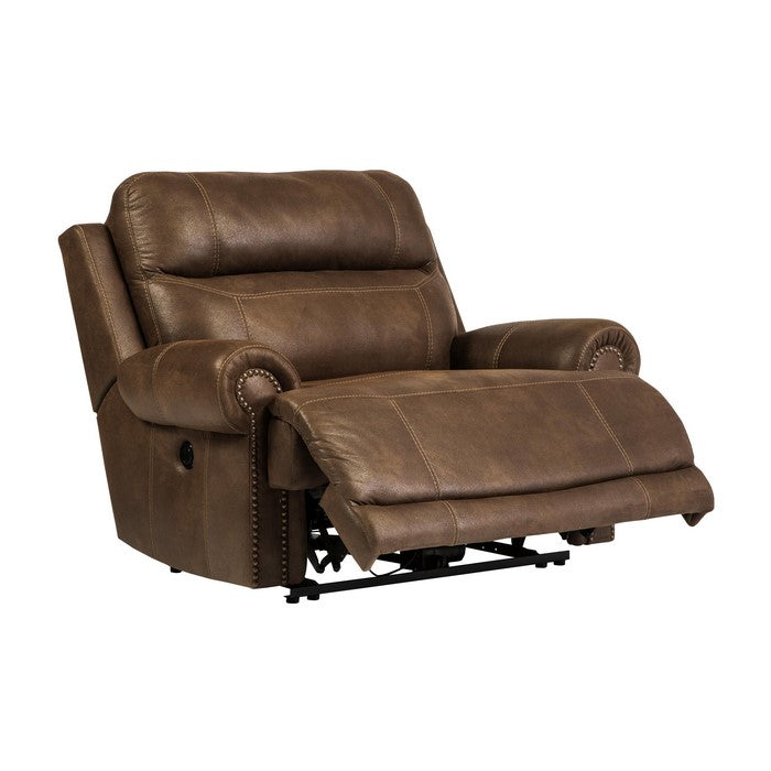 Wooden Zero Wall Power Wide Recliner with Glider and Nailhead Trims, Brown