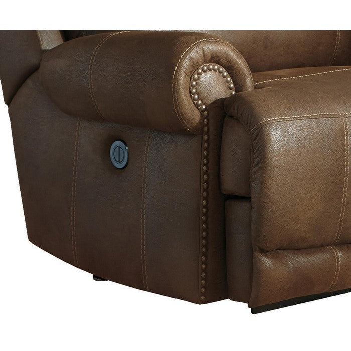 Wooden Zero Wall Power Wide Recliner with Glider and Nailhead Trims, Brown