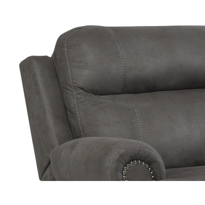 Wooden Zero Wall Power Wide Recliner with Nailhead Trims, Gray