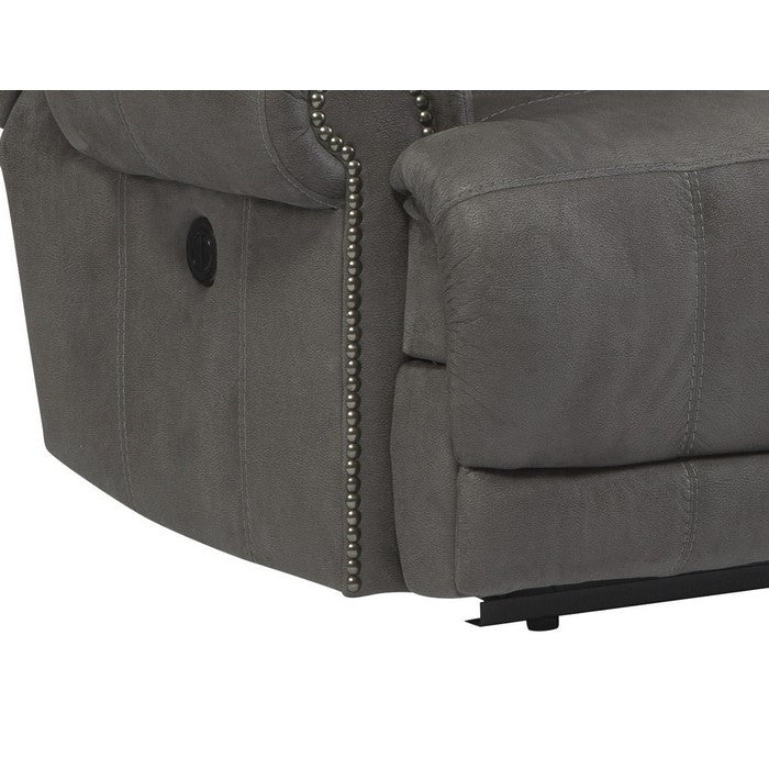 Wooden Zero Wall Power Wide Recliner with Nailhead Trims, Gray