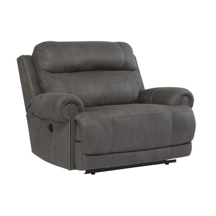 Wooden Zero Wall Power Wide Recliner with Nailhead Trims, Gray