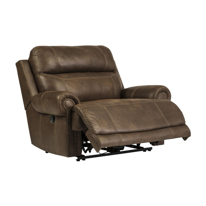 Wooden Zero Wall Recliner with Glider and Nailhead Trims, Brown