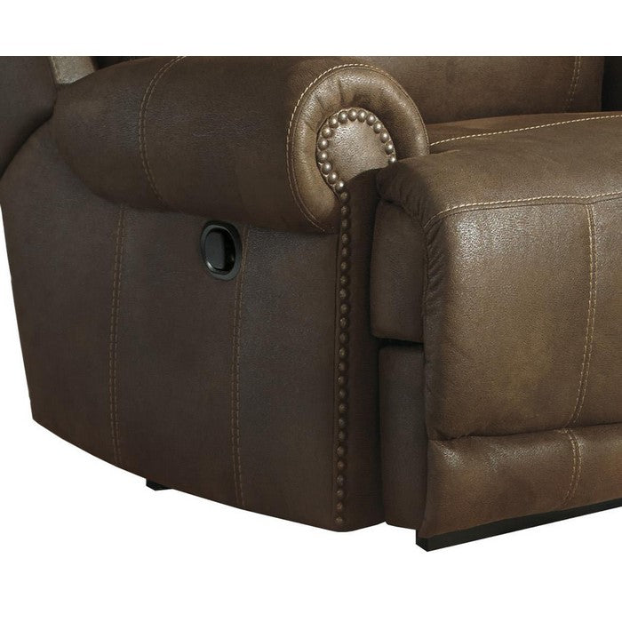 Wooden Zero Wall Recliner with Glider and Nailhead Trims, Brown