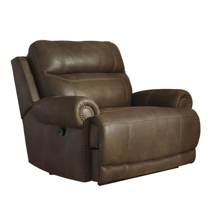 Wooden Zero Wall Recliner with Glider and Nailhead Trims, Brown