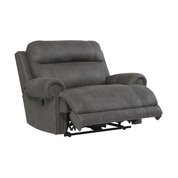 Wooden Zero Wall Recliner with Nailhead Trims and Rolled Arms, Gray