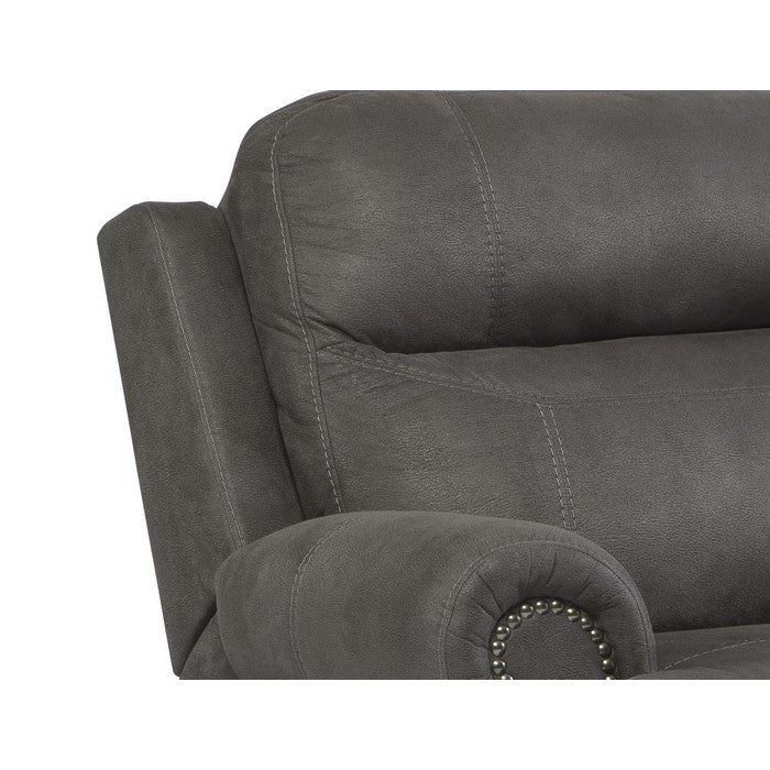 Wooden Zero Wall Recliner with Nailhead Trims and Rolled Arms, Gray