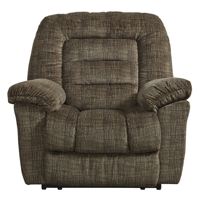 Wooden Zero Wall Recliner with Tufted Back and Pull Mechanism, Brown