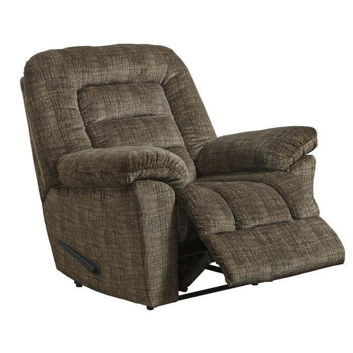 Wooden Zero Wall Recliner with Tufted Back and Pull Mechanism, Brown