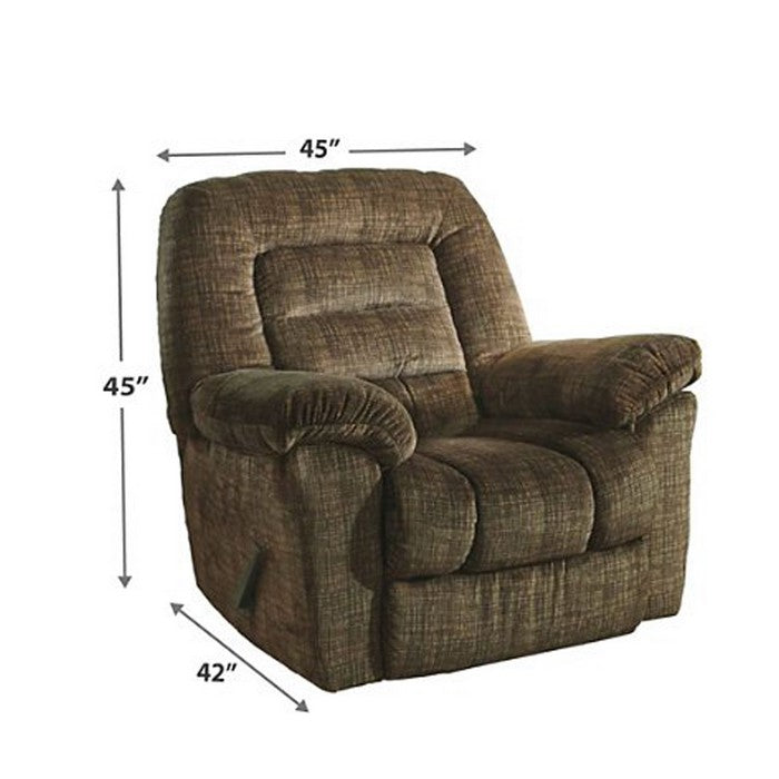Wooden Zero Wall Recliner with Tufted Back and Pull Mechanism, Brown