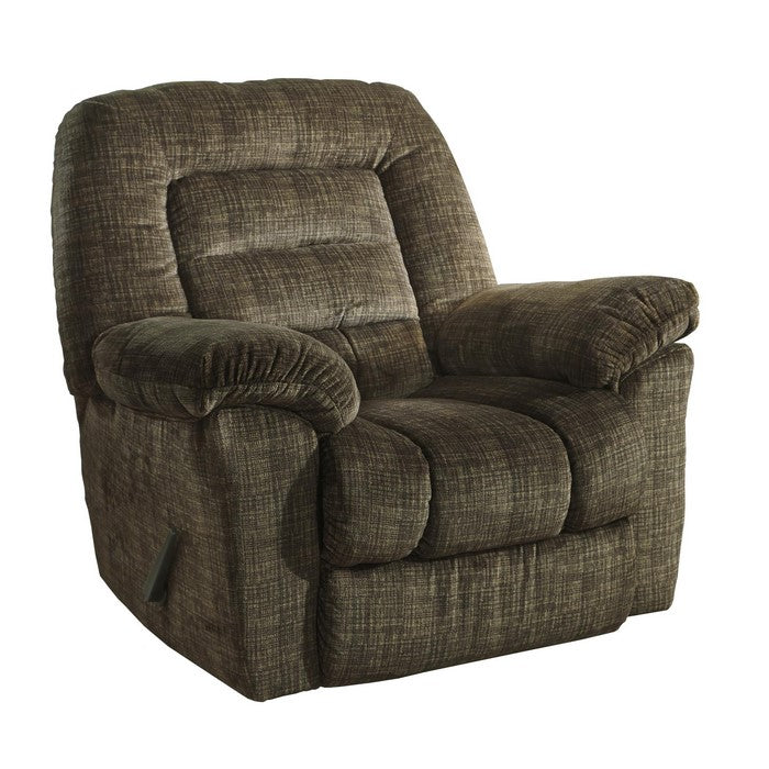 Wooden Zero Wall Recliner with Tufted Back and Pull Mechanism, Brown