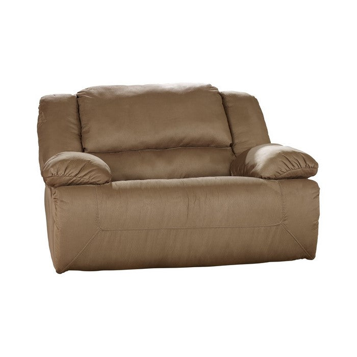 Wooden Zero Wall Wide Seat Recliner with Pull Tab and Glider, Brown