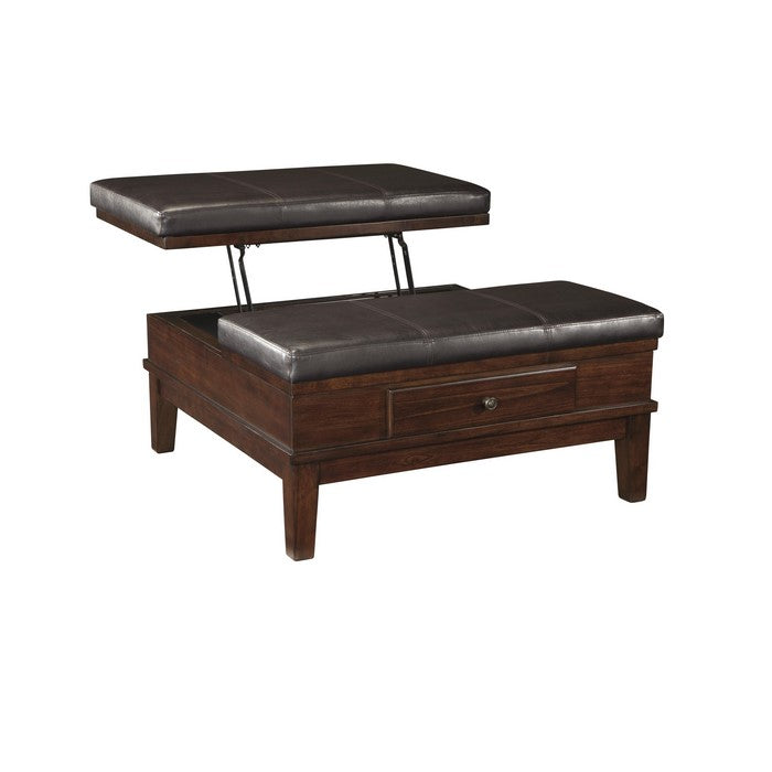 Leatherette Lift Top Ottoman Cocktail Table with 1 Drawer, Brown