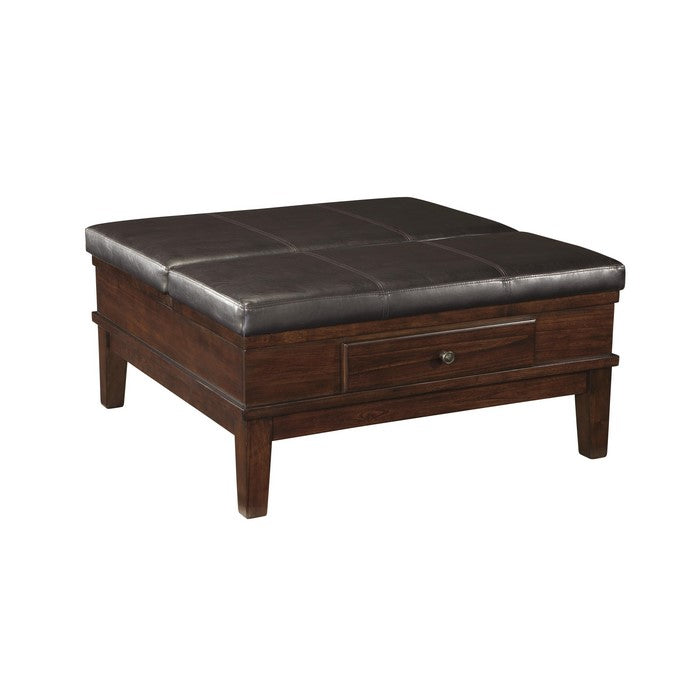 Leatherette Lift Top Ottoman Cocktail Table with 1 Drawer, Brown