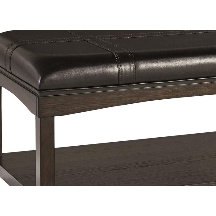 Leatherette Upholstered Ottoman Cocktail Table with Open Bottom Shelf,Brown