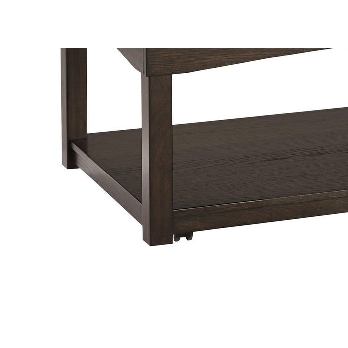 Leatherette Upholstered Ottoman Cocktail Table with Open Bottom Shelf,Brown