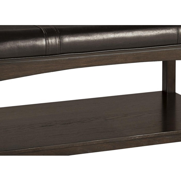 Leatherette Upholstered Ottoman Cocktail Table with Open Bottom Shelf,Brown