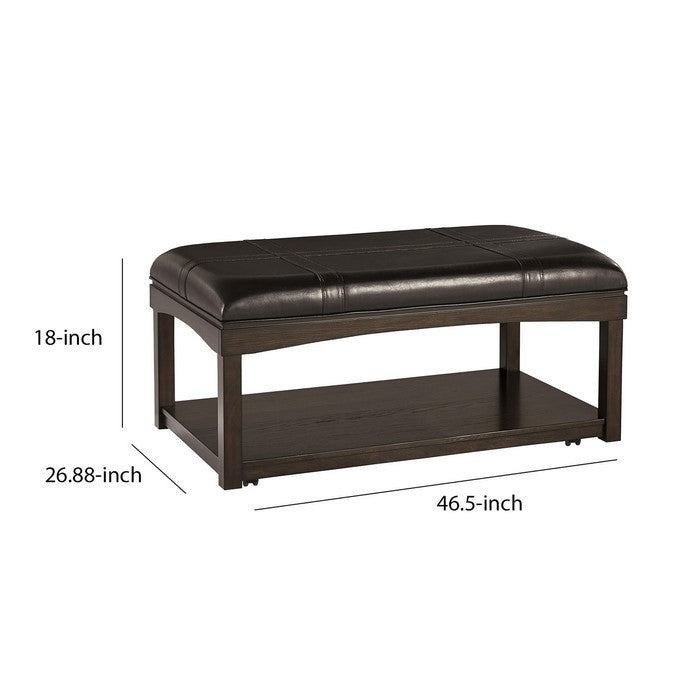 Leatherette Upholstered Ottoman Cocktail Table with Open Bottom Shelf,Brown