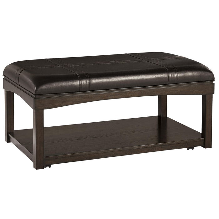 Leatherette Upholstered Ottoman Cocktail Table with Open Bottom Shelf,Brown