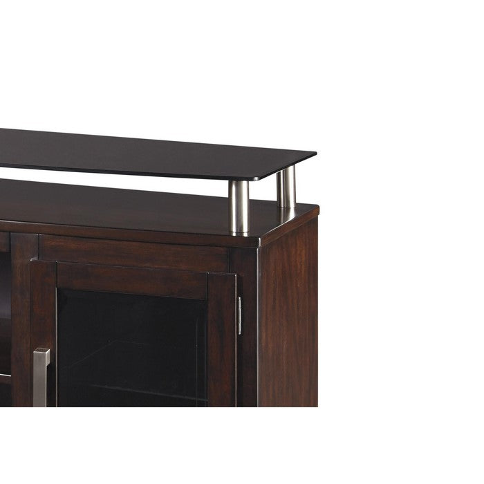 Wooden TV Stand with 2 Doors and Raised Glass Top, Medium, Brown