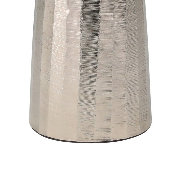 22 Inch Aluminum Pillar Type Candle Holder with Round Tray Top, Silver
