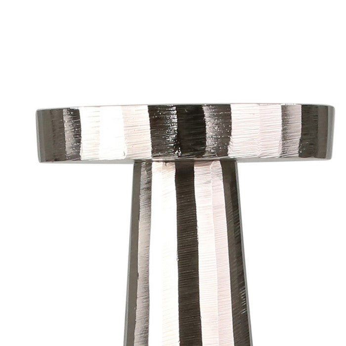 22 Inch Aluminum Pillar Type Candle Holder with Round Tray Top, Silver
