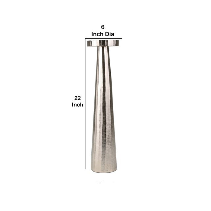 22 Inch Aluminum Pillar Type Candle Holder with Round Tray Top, Silver