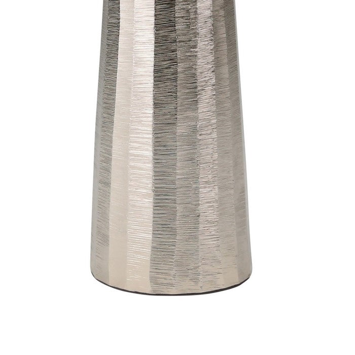 21 Inch Aluminum Pillar Type Candle Holder with Round Tray Top, Silver