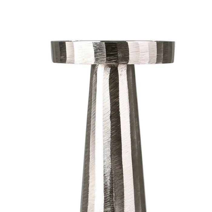21 Inch Aluminum Pillar Type Candle Holder with Round Tray Top, Silver