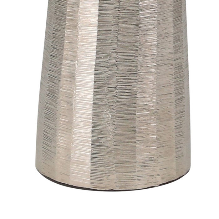 19 Inch Aluminum Pillar Type Candle Holder with Round Tray Top, Silver