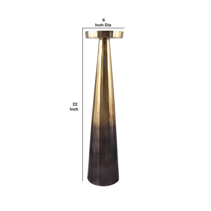 22 Inch Aluminum Pillar Type Candle Holder with Round Tray Top, Bronze