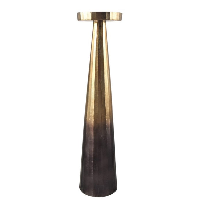 22 Inch Aluminum Pillar Type Candle Holder with Round Tray Top, Bronze
