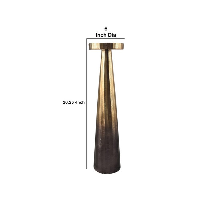 21 Inch Aluminum Pillar Type Candle Holder with Round Tray Top, Bronze