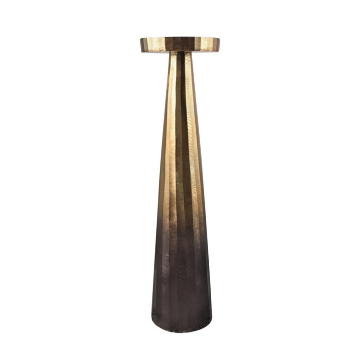 21 Inch Aluminum Pillar Type Candle Holder with Round Tray Top, Bronze