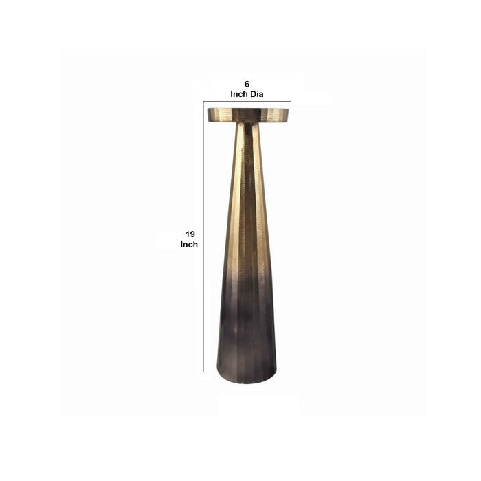 19 Inch Aluminum Pillar Type Candle Holder with Round Tray Top, Bronze