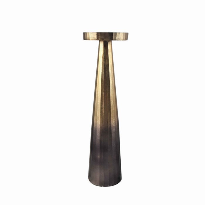 19 Inch Aluminum Pillar Type Candle Holder with Round Tray Top, Bronze