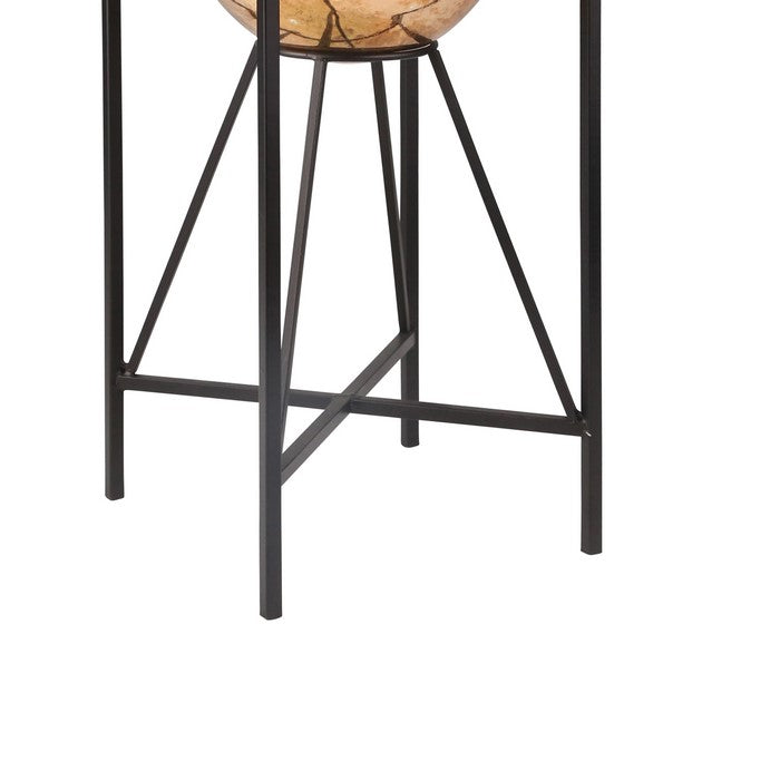 24 Inch Glass Hurricane Mounted on Iron Stand, Black and Copper