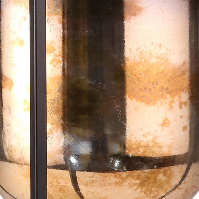 24 Inch Glass Hurricane Mounted on Iron Stand, Black and Copper
