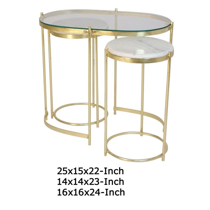 Side Table and Console Table with Metal Frame, Set of 3, Gold