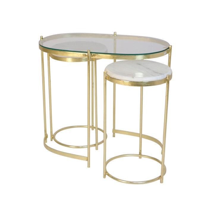 Side Table and Console Table with Metal Frame, Set of 3, Gold